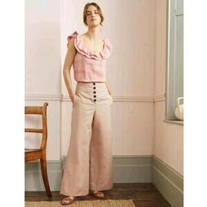 BODEN Sz.8 R High Waist Wide Leg Trousers Size US Cotton Linen $189 MSRP J74